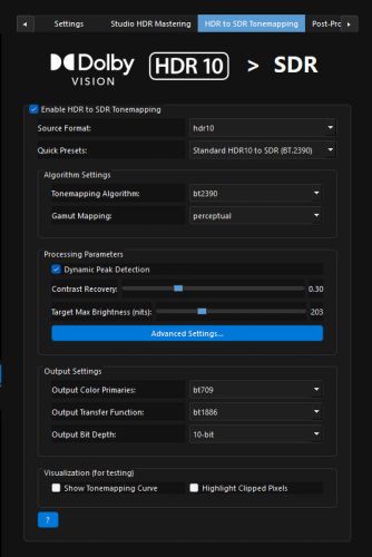 HDR10-DV to SDR Tonemapping